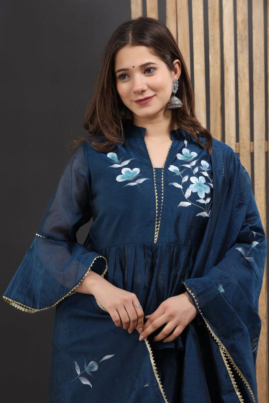 Floral Embroidered Lehenga Set in Navy Blue