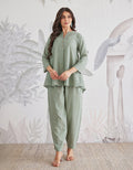 Linen Solid Relaxed Fit Co-Ord Set in Sage Green