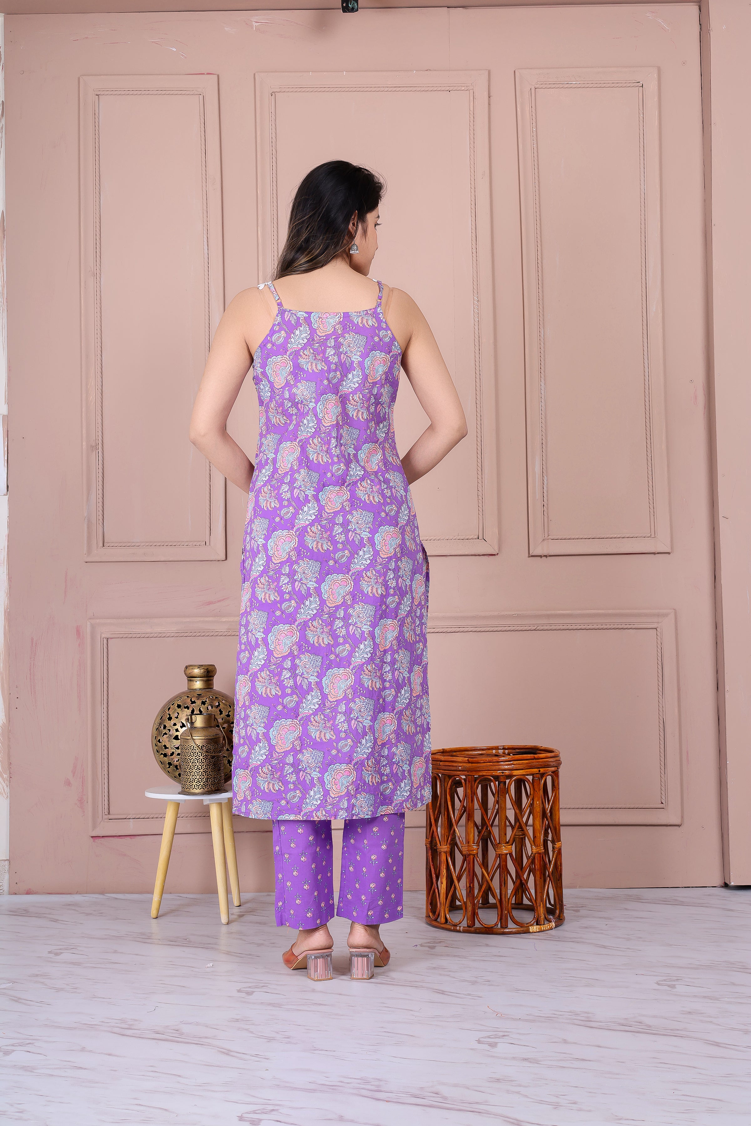 Elegant Cotton Purple Suit Set with Kota Doria Dupatta