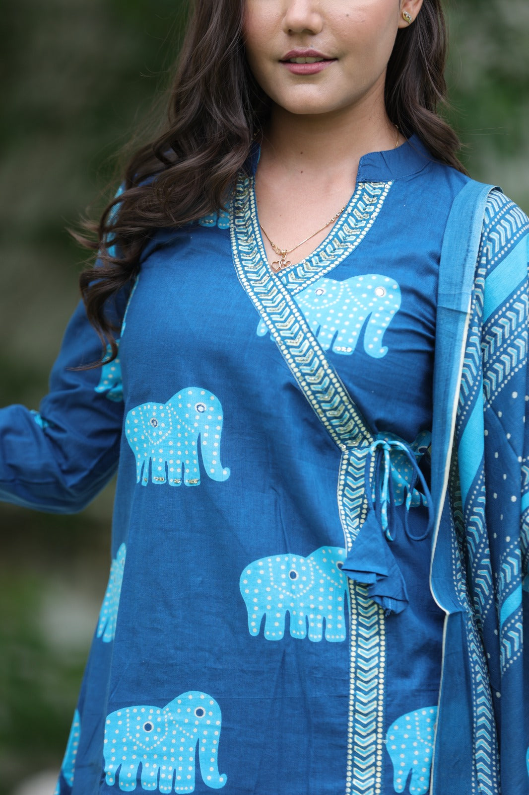 Elephant Print Cotton Kurta Set with Dupatta
