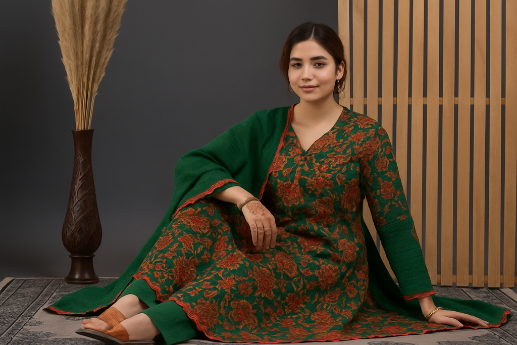 Green Floral Printed Ethnic Kurta Set with Dupatta