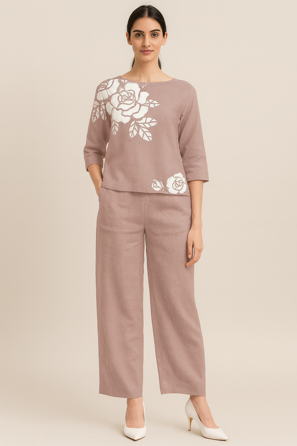 Floral Mustard Print Two-Piece Co-ord Set for Women