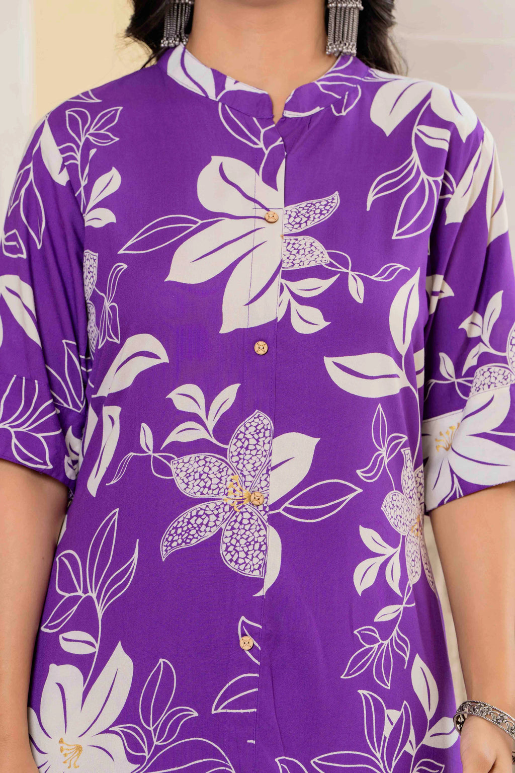 Women’s Purple Floral Printed Cotton Kurta Set with Pants