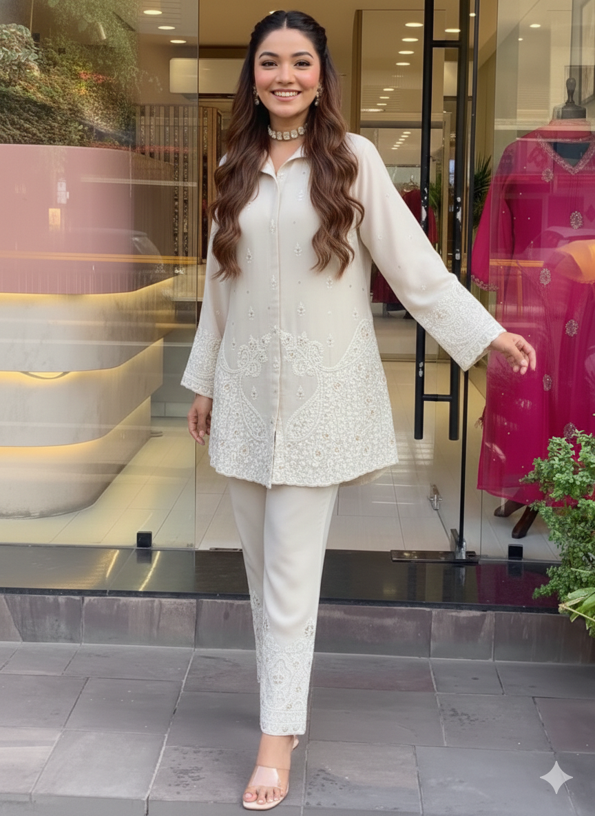 Premium Chanderi Silk Embroidered Co-Ord set