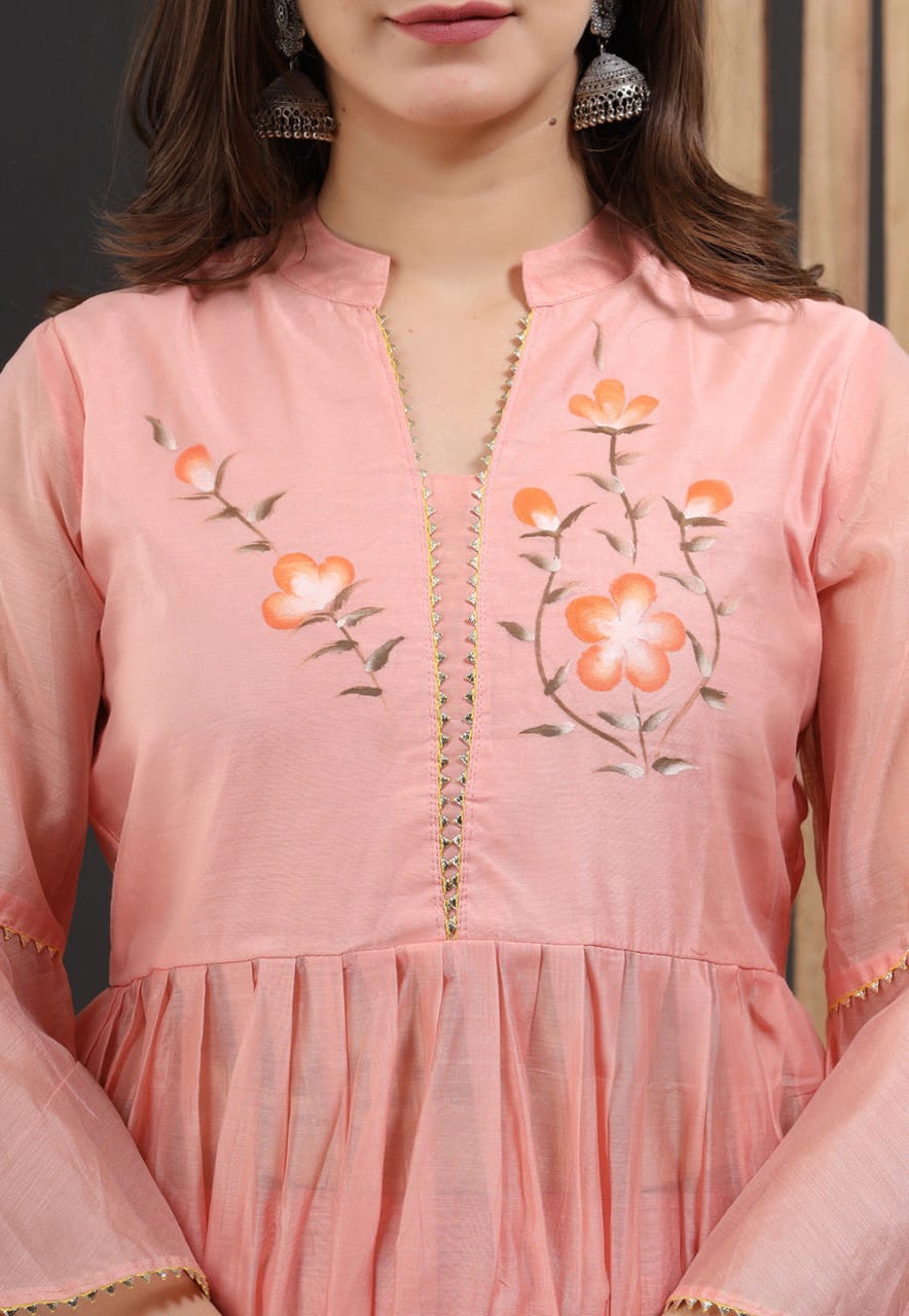 Floral Embroidered Lehenga Set in Peach