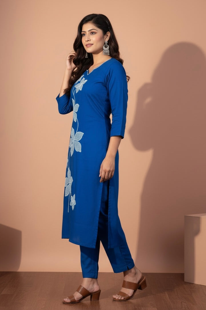 Blue Floral Elegance Kurti Set