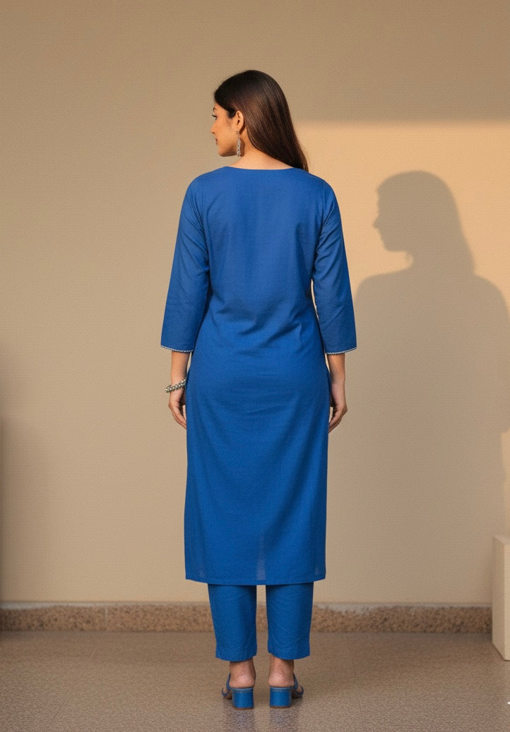 Blue Floral Elegance Kurti Set