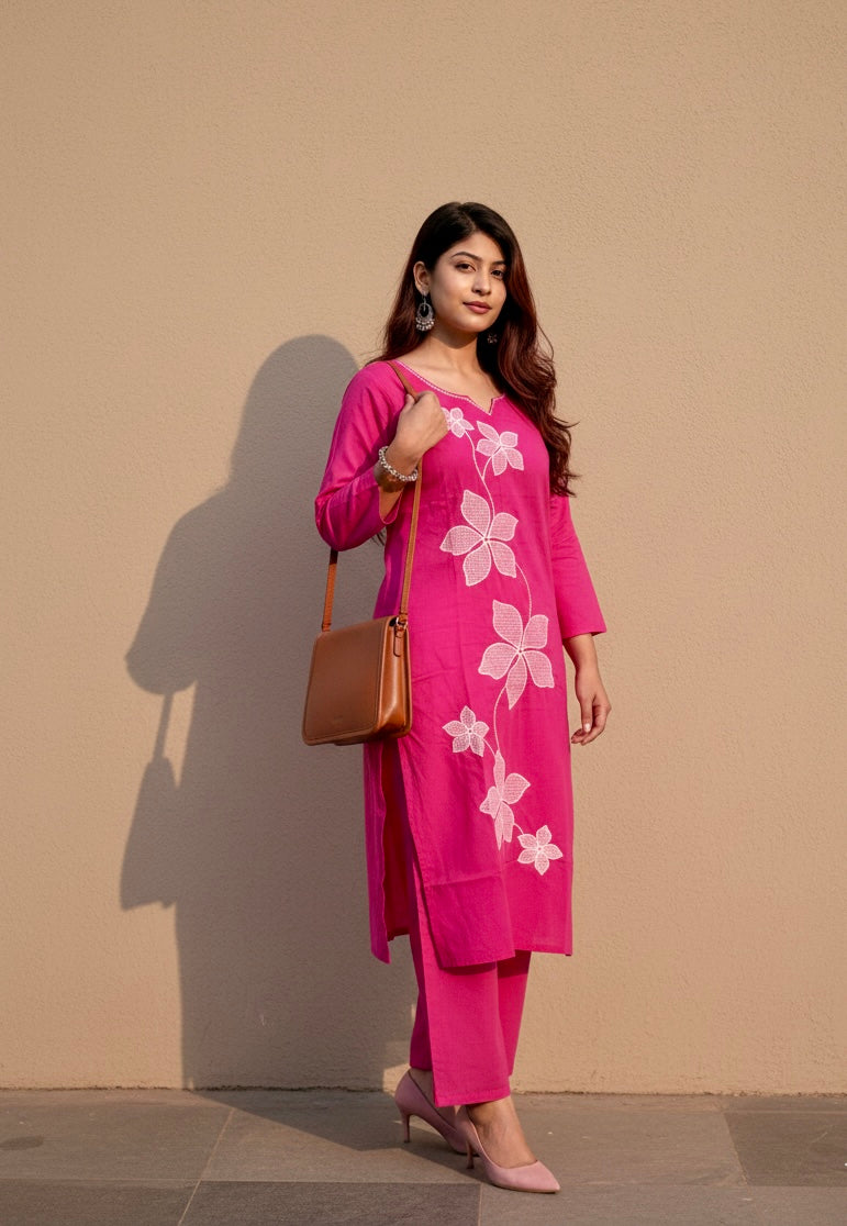 Pink Floral Elegance Kurti Set