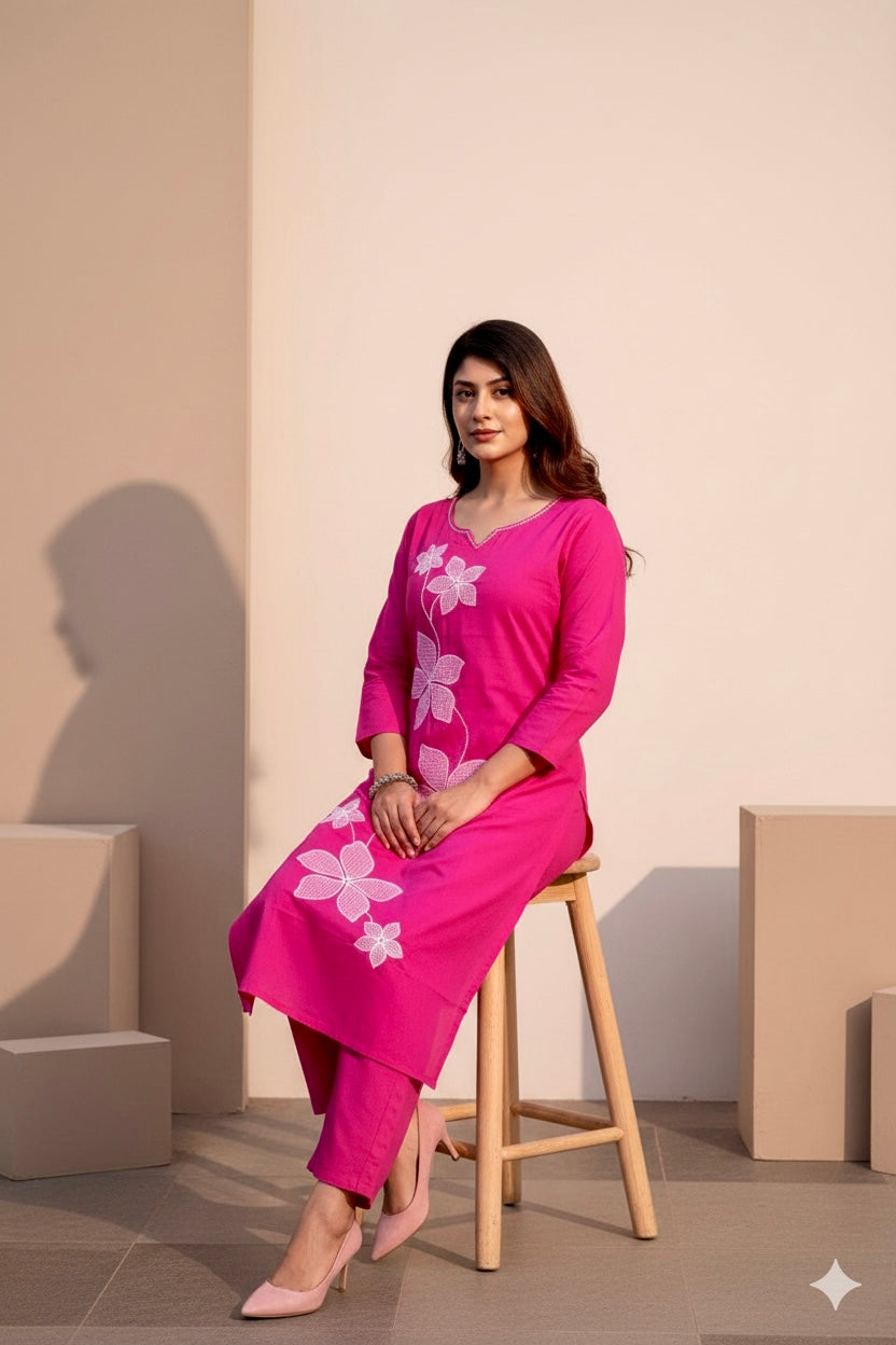 Pink Floral Elegance Kurti Set