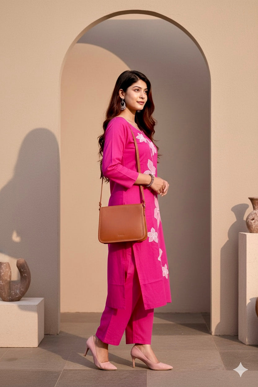 Pink Floral Elegance Kurti Set