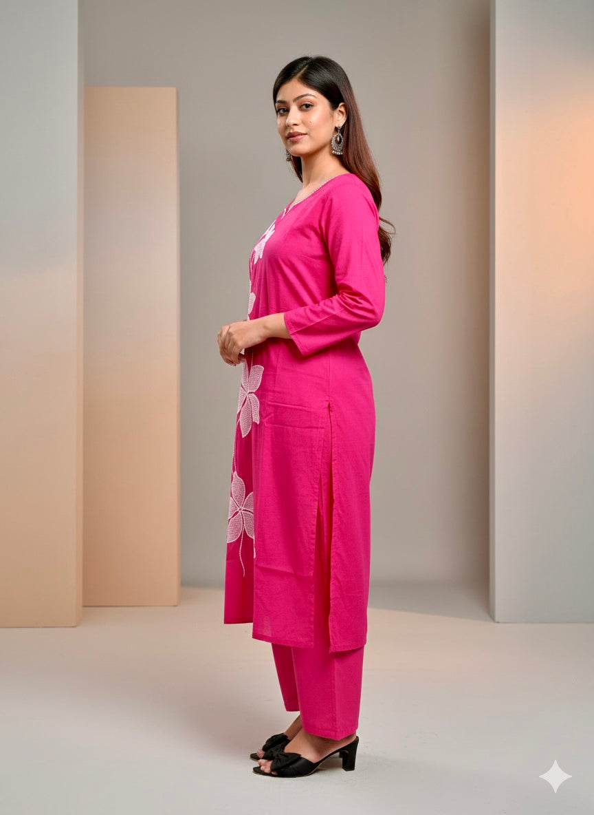 Pink Floral Elegance Kurti Set