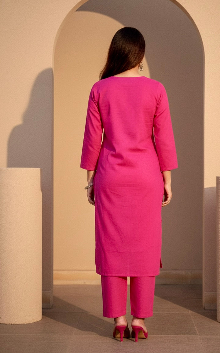 Pink Floral Elegance Kurti Set