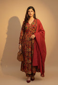 Rust Red Full Flair Cotton Anarkali Kurti with Pant & Dupatta
