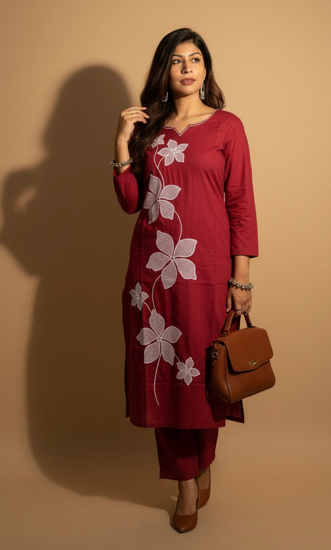 Floral Red Elegance Kurti Set
