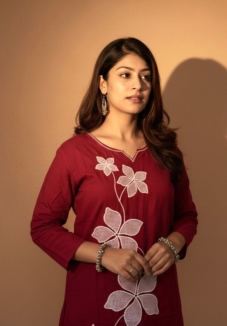 Floral Red Elegance Kurti Set