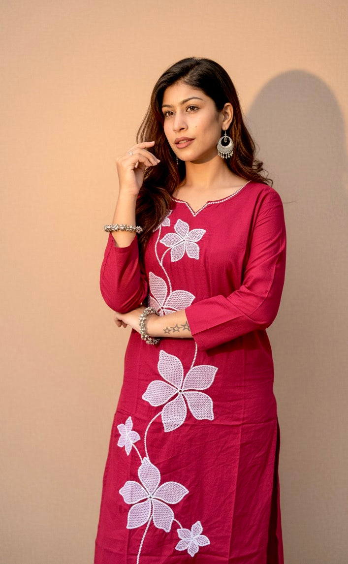 Floral Red Elegance Kurti Set
