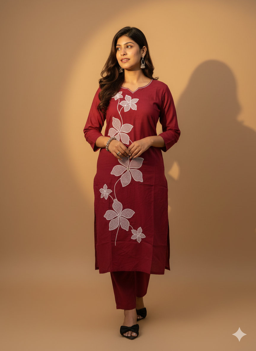 Floral Red Elegance Kurti Set