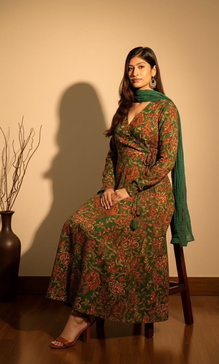 Green Floral Printed Ethnic Kurta Set with Dupatta
