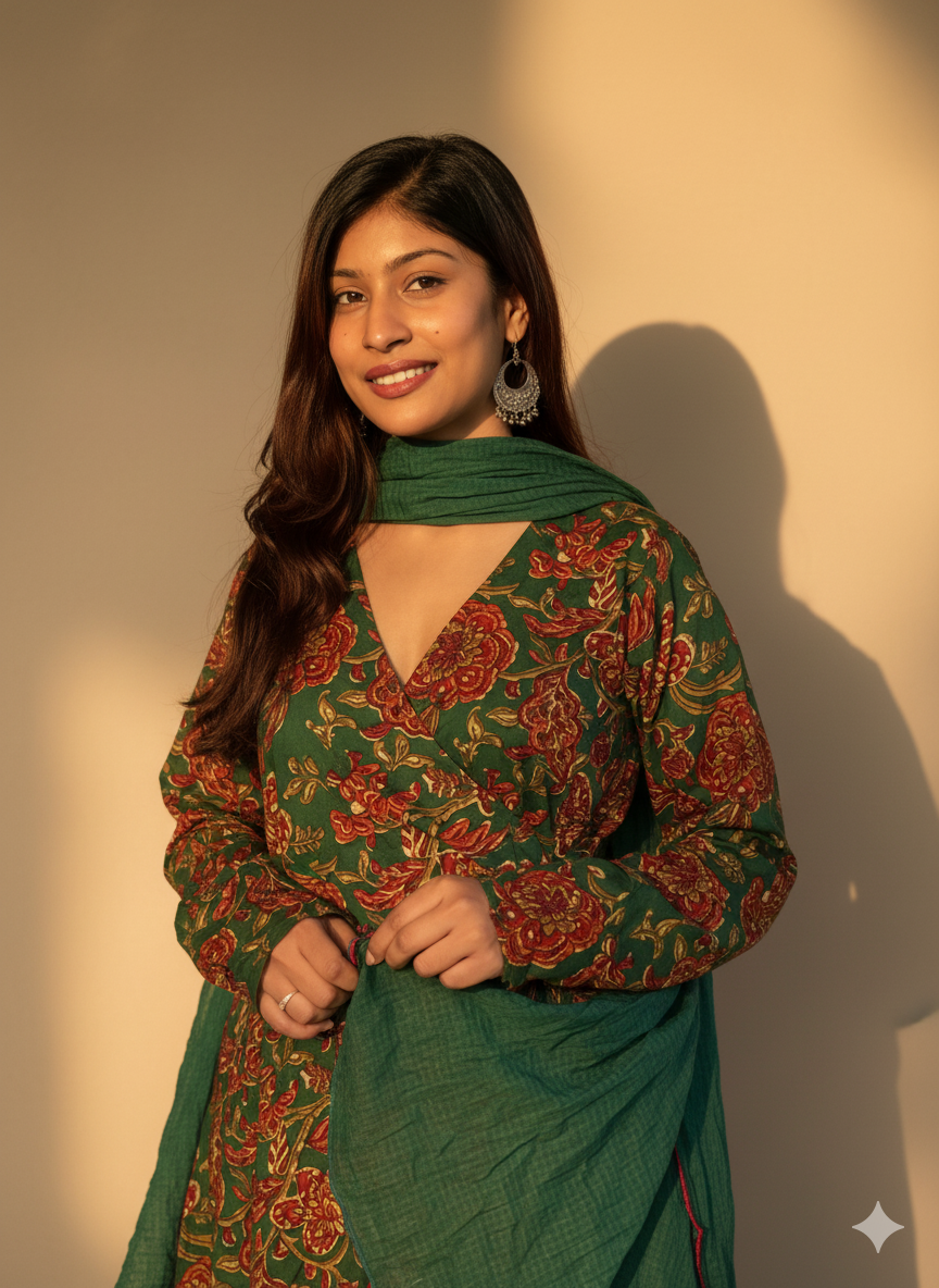 Green Floral Printed Ethnic Kurta Set with Dupatta