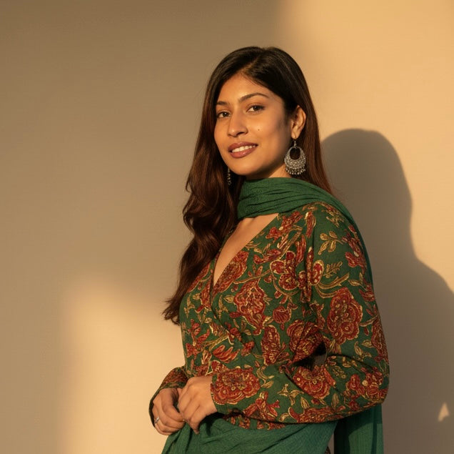 Green Floral Printed Ethnic Kurta Set with Dupatta