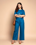 Floral Blue Embroidered Cotton Co-ord Set for Women