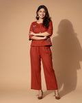 Floral Orange Embroidered Cotton Co-ord Set for Women
