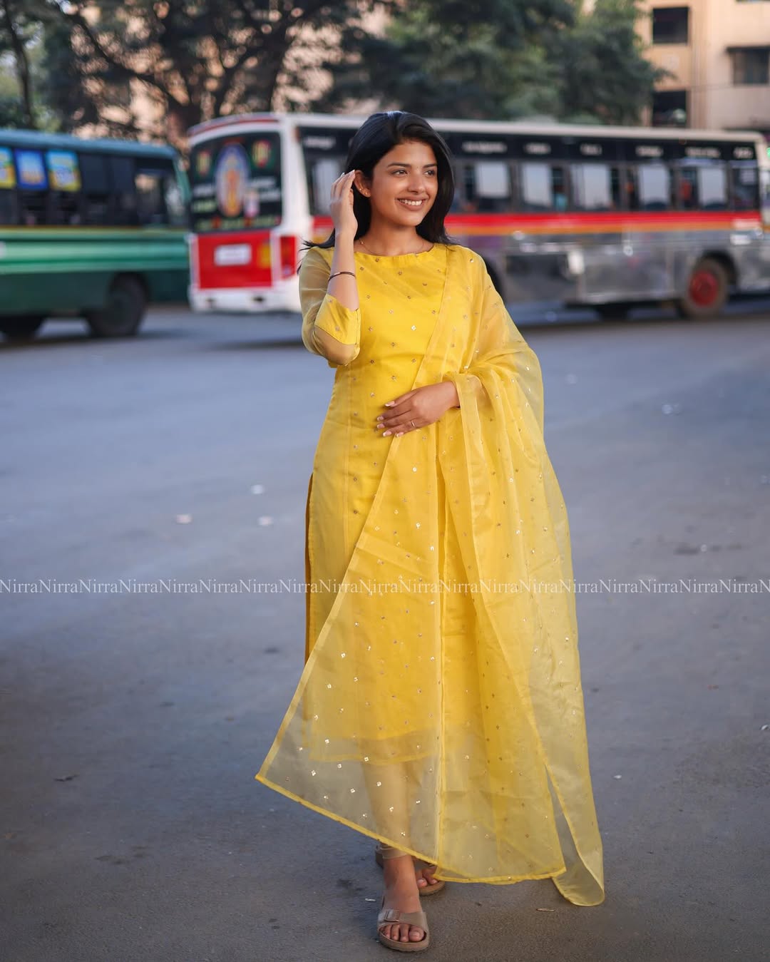 Marigold Bloom Sheer Organza Straight Kurta