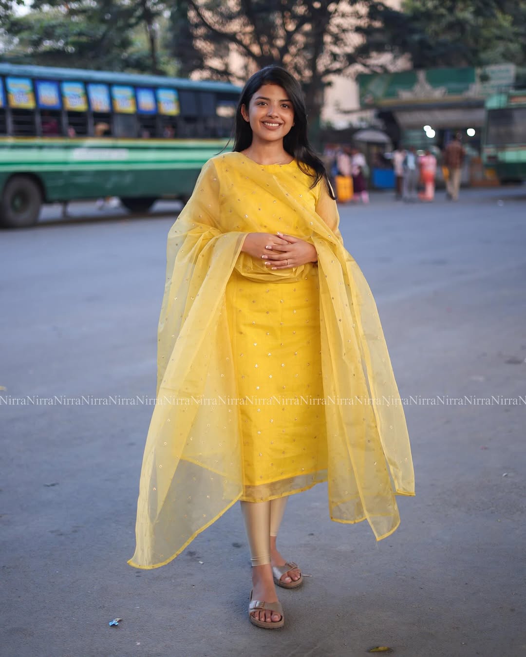 Marigold Bloom Sheer Organza Straight Kurta