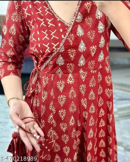 Ajrakh Print Maroon Anarkali Kurta Set with Dupatta