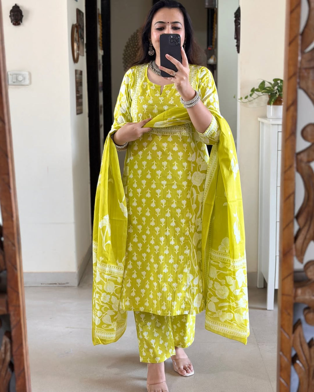 Floral Yellow Printed Cotton Kurta Set