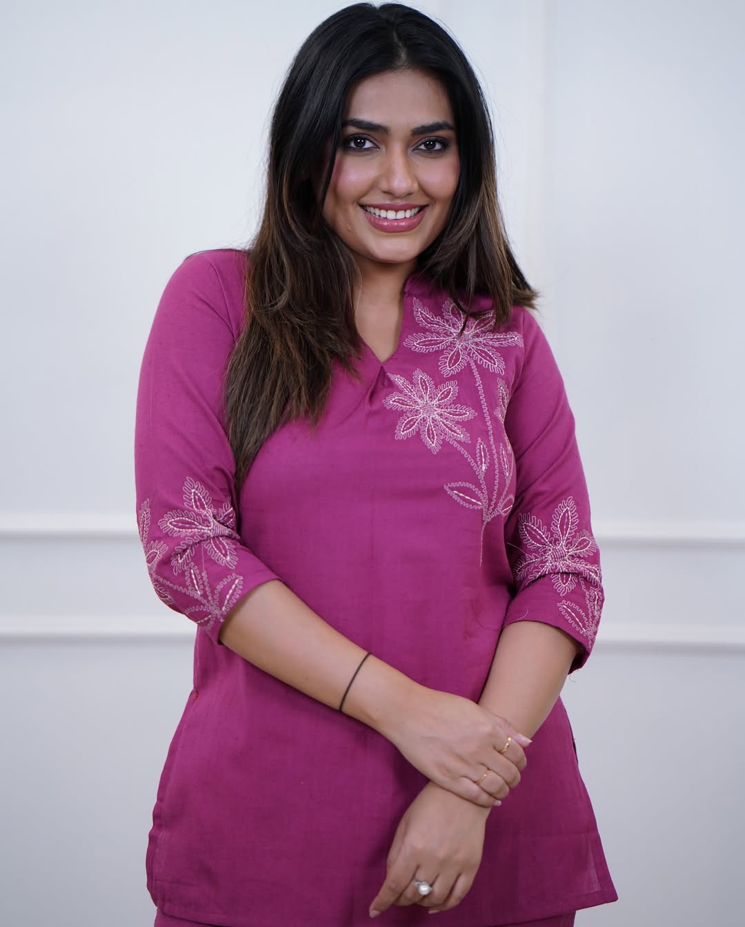 Magenta Embroidered Cotton Co-ord Set – Top & Pants