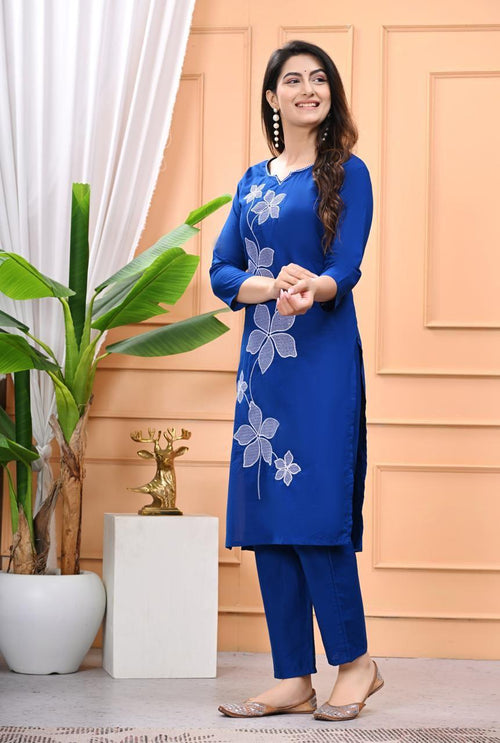 Blue Floral Elegance Kurti Set