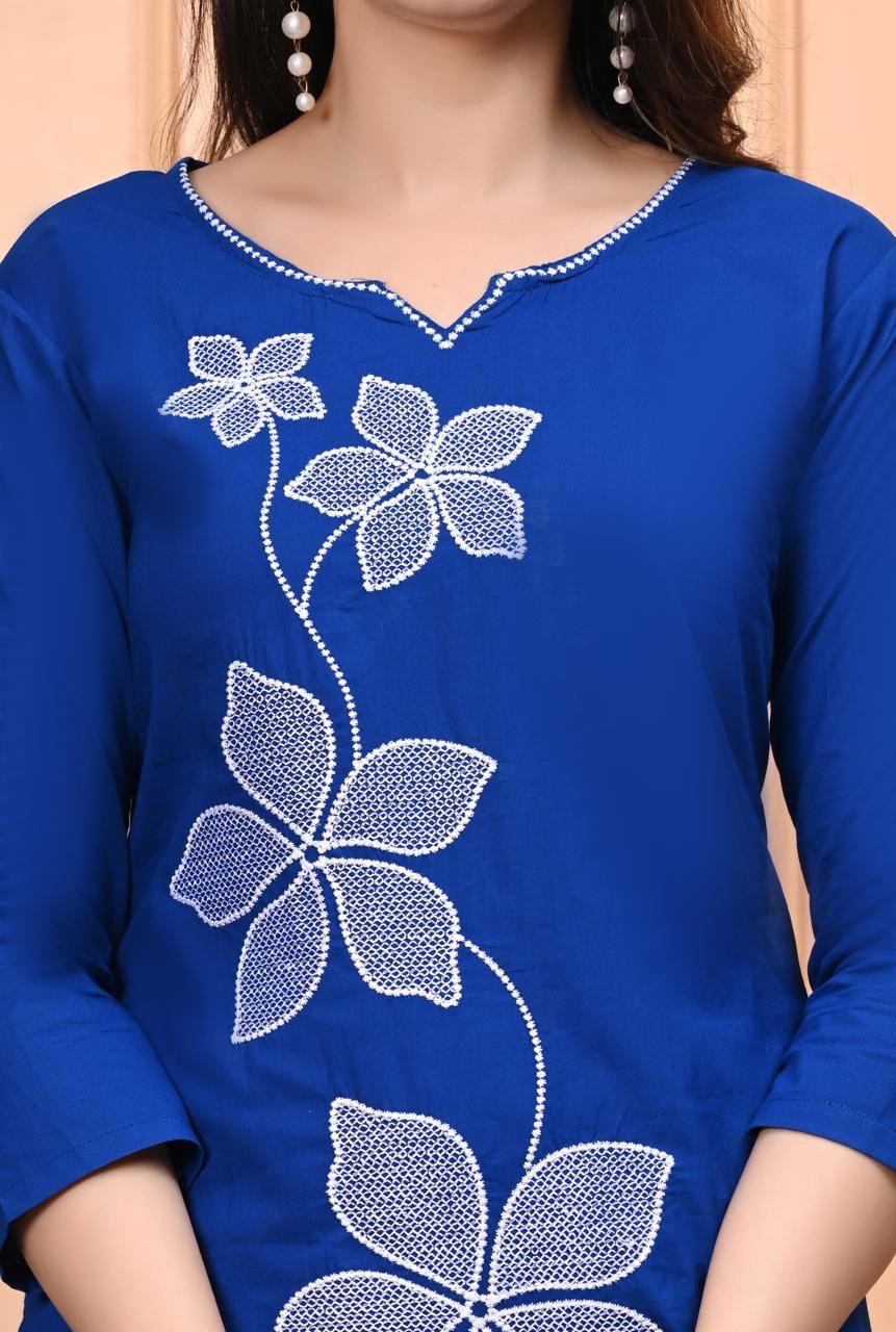 Blue Floral Elegance Kurti Set