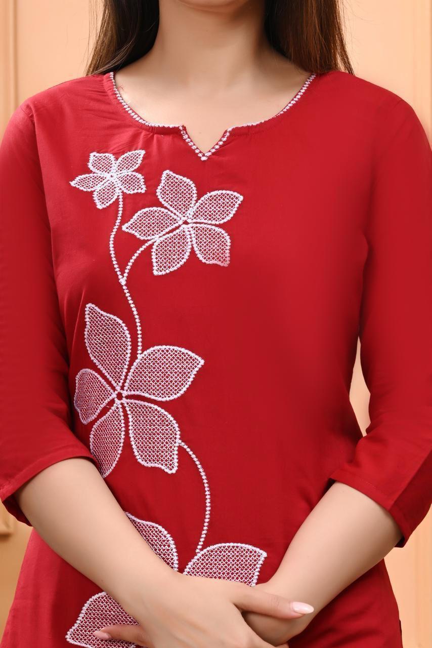 Floral Red Elegance Kurti Set