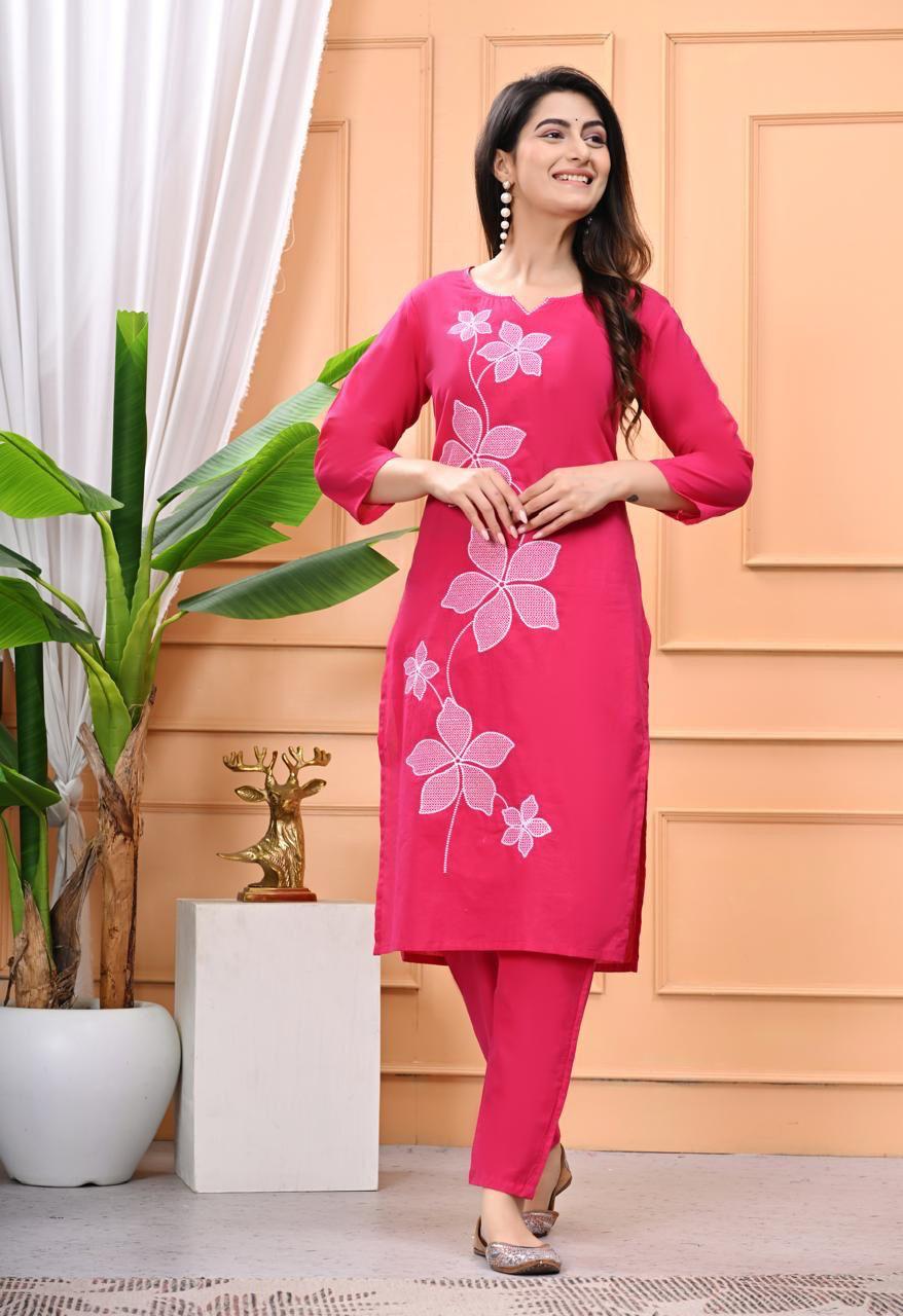 Pink Floral Elegance Kurti Set