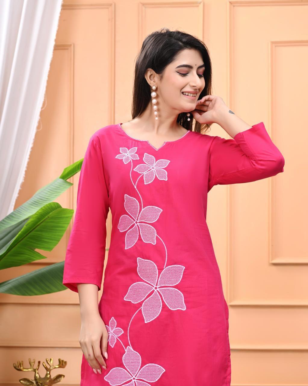 Pink Floral Elegance Kurti Set