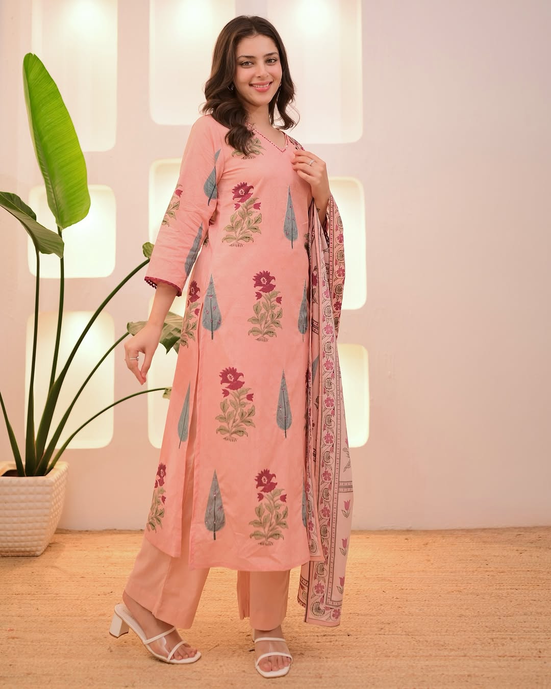 Floral Printed Cotton Kurta Set with Dupatta