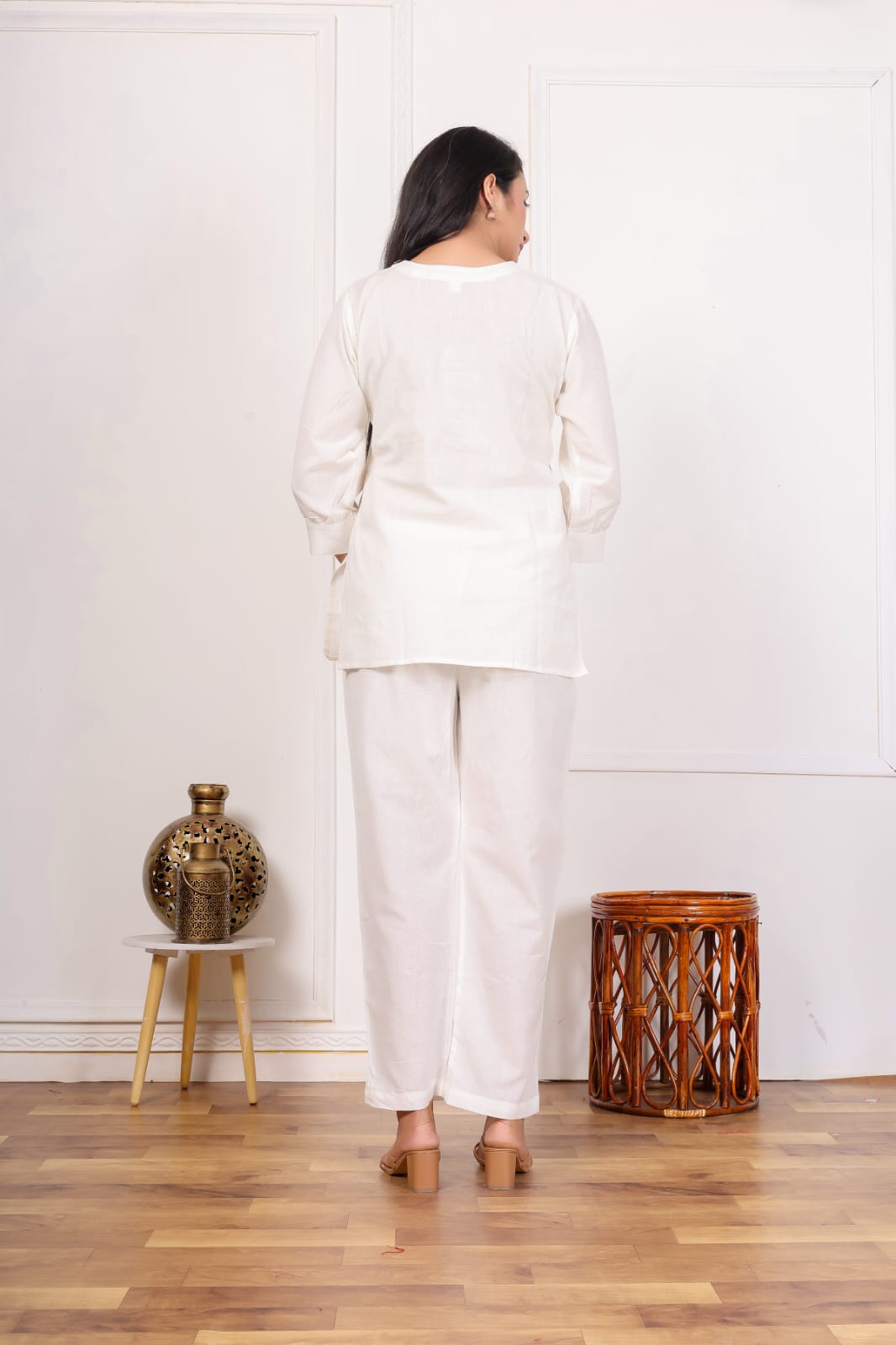 White Cotton Tree Embroidered Coord Set
