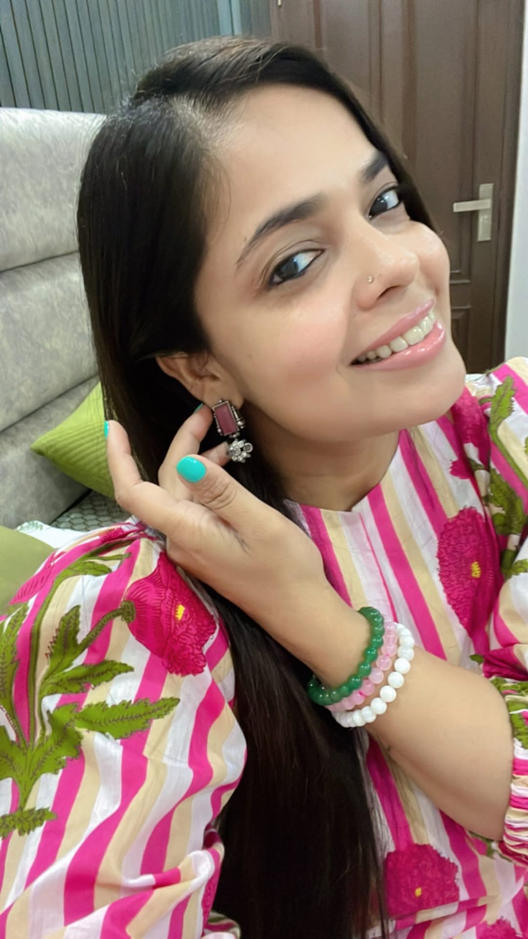 Women’s Pink Striped Floral Cotton Kurta Set