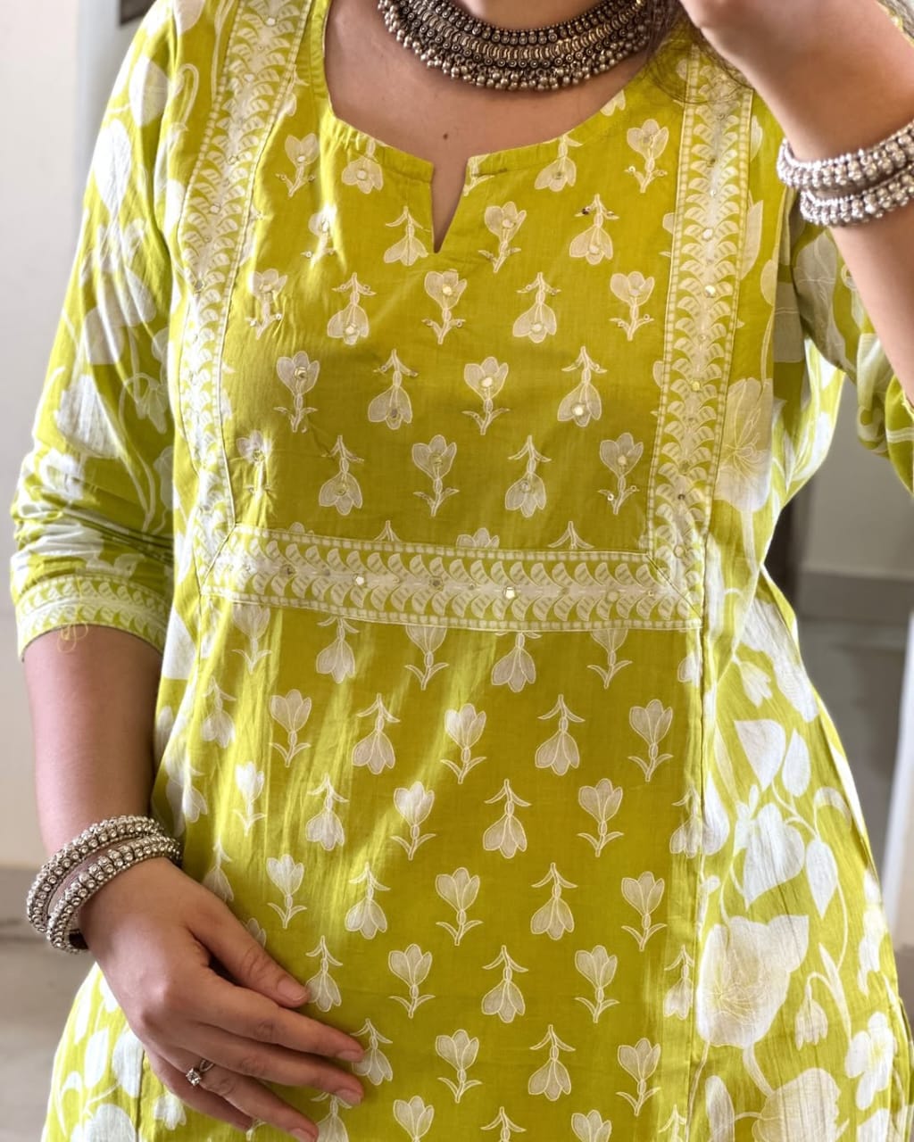 Floral Yellow Printed Cotton Kurta Set