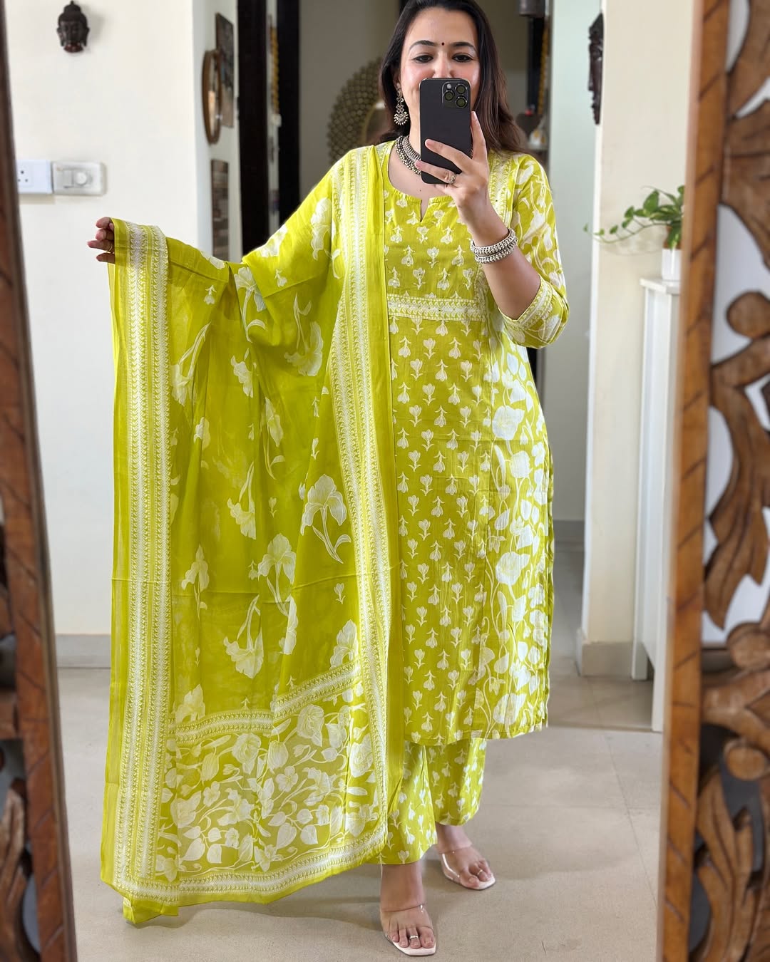 Floral Yellow Printed Cotton Kurta Set