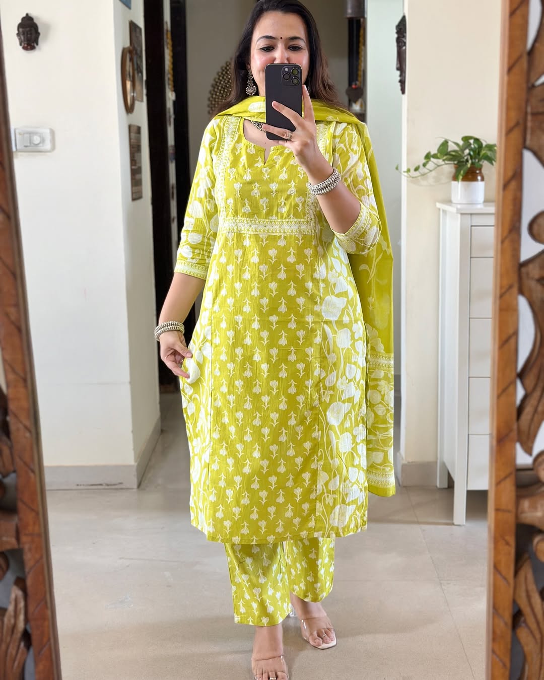 Floral Yellow Printed Cotton Kurta Set