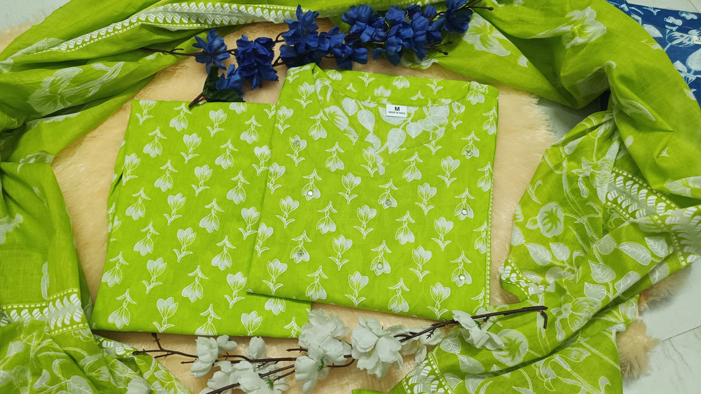 Floral Yellow Printed Cotton Kurta Set