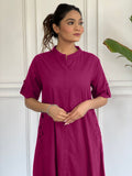 Maroon Cotton Kurti Set with Side Embroidery