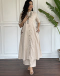 Beige Cotton Kurti Set with Side Embroidery