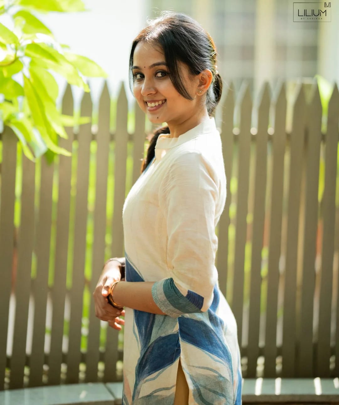 White & Blue Foliage Muslin A-Line Co-ord set