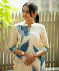 White & Blue Foliage Muslin A-Line Co-ord set