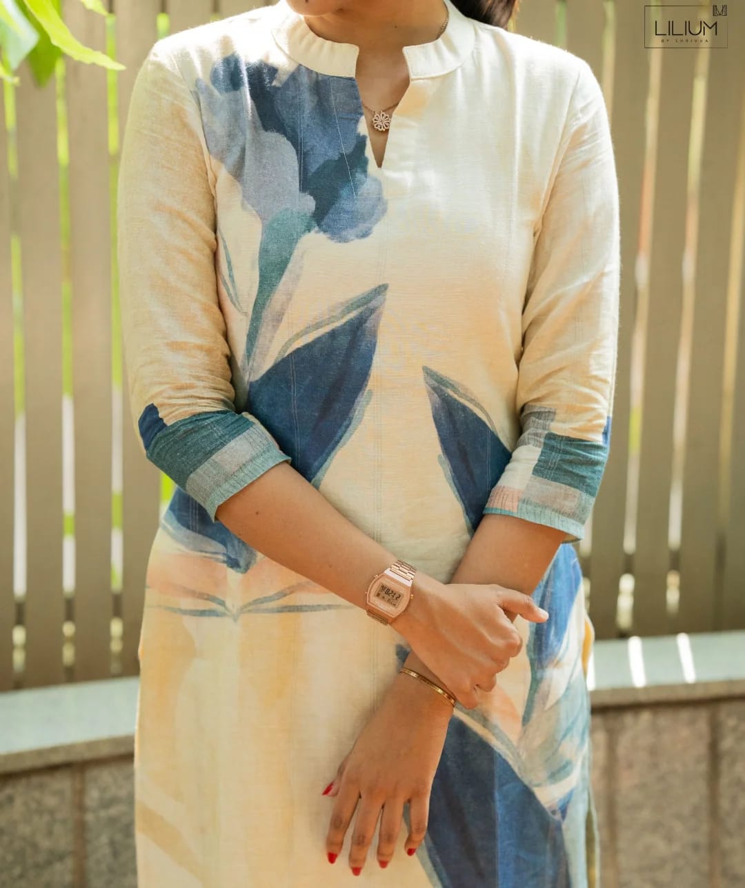 White & Blue Foliage Muslin A-Line Co-ord set