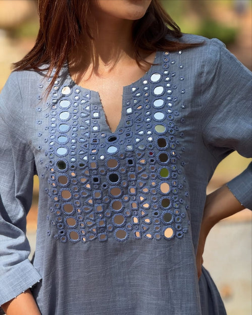 Blue Sleeveless Abhla Bharat Kurti