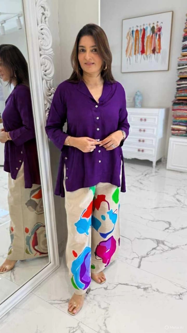 Priya's Purple Top with Printed stylish pants